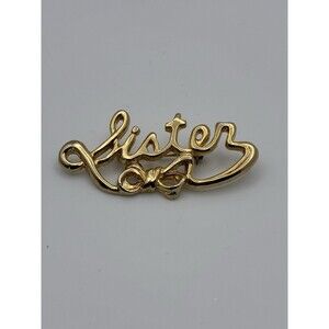 Fort Signed Cursive Sister Bow Brooch Gold Tone 2” VTG